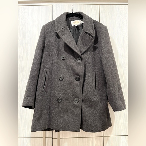 Talbots‎ | 100% Wool Classic Pea Coat | Charcoal Grey | Petite 14 - Picture 1 of 11